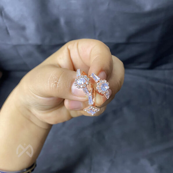 Morganite White Zircon Statement Ring Combo