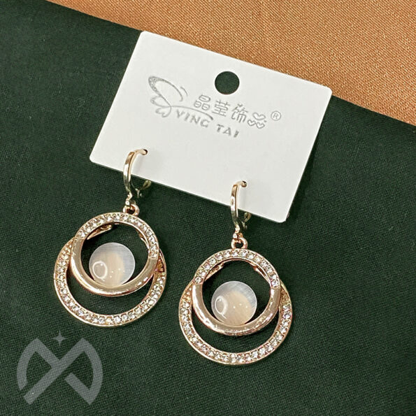 Rose Gold Pearl Dangling Hoop Earring