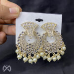 White Gold Plated Intricately Designed Traditional Chandbali Earrings Glided With Kundans & Pearls