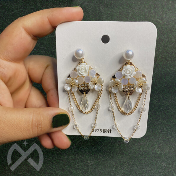 Zerong Crystal Drop White Earrings and Accessory for Women and Girls